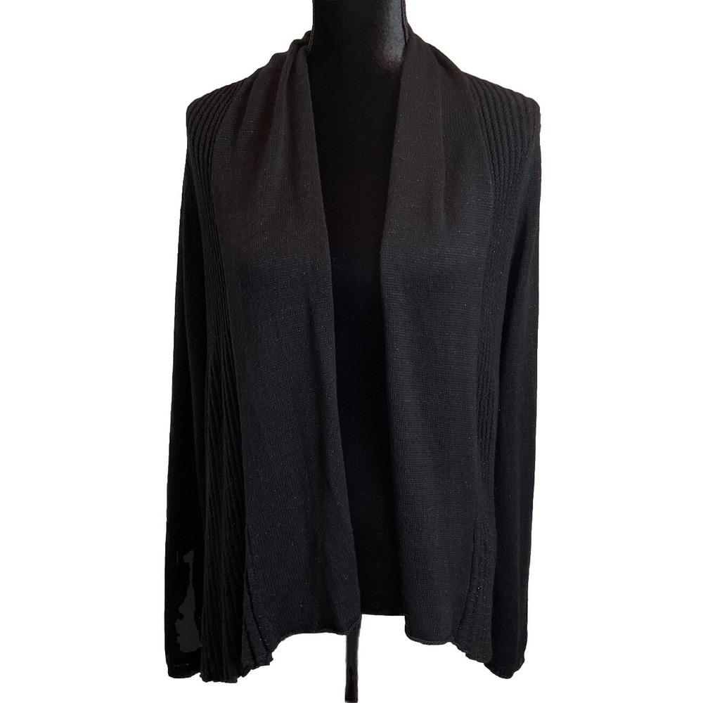Melissa Paige Medium Cardigan Black‎ Ribbed Metallic Open Front Shawl Collar